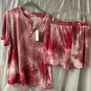 Dursrove plus size XXL  Tie-Dye Short Pajama Set - Pink
